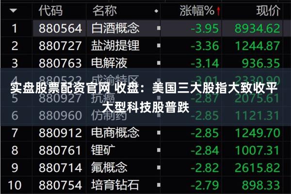 实盘股票配资官网 收盘：美国三大股指大致收平 大型科技股普跌